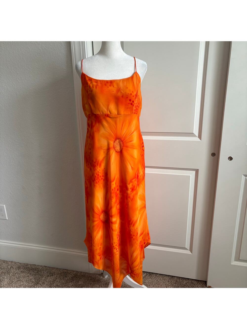 Vintage Jessica Howard 90s Sunflower Orange Tank Dress Sz 12 Babydoll Whimsy